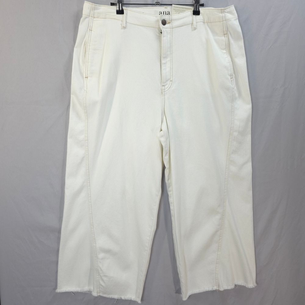 a.n.a High Rise Wide Leg Crop Jeans Women 18 Ecru Raw Hem Stretch Denim Pants